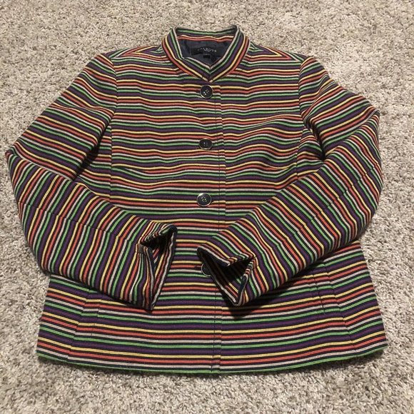 Talbots Jackets & Blazers - Talbots Womens Rainbow Colorful Striped Mandarin Collar Blazer Jacket Size 2P
